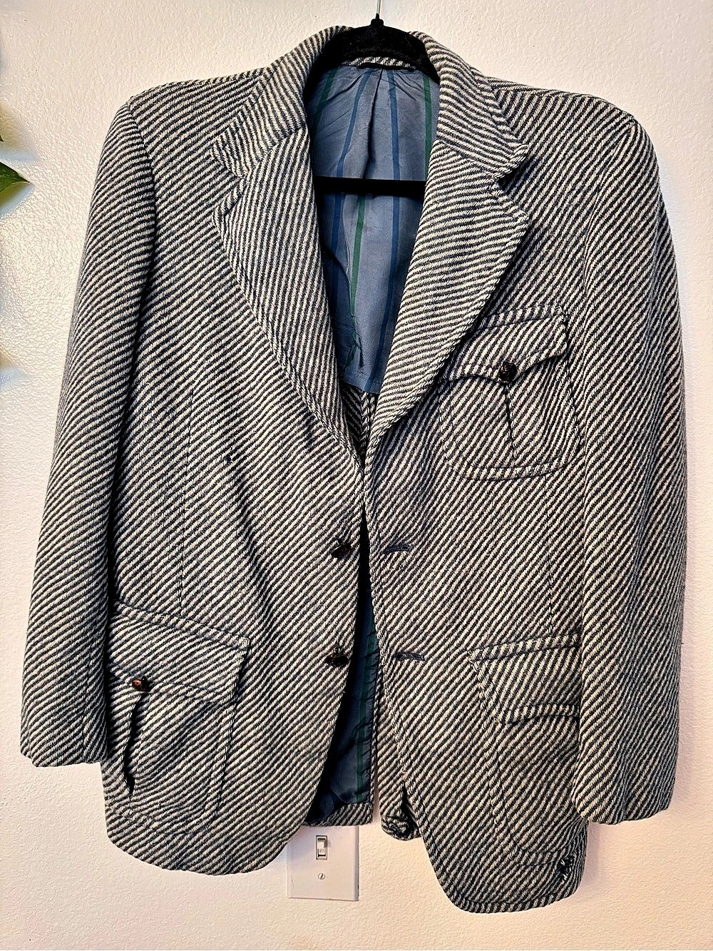 Vintage 60s 70s Vaughn Men’s Wool Blazer Striped Sport Coat S 38-40